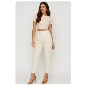 Catherine Gee Pants NWOT White Linen Silk Trousers Pleated Womens Size 6
